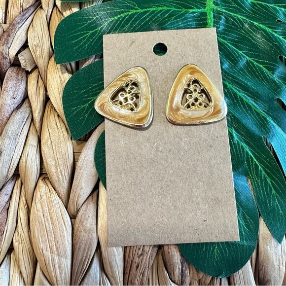 BOGO FREE Vintage enamel triangular earrings post - Picture 1 of 4
